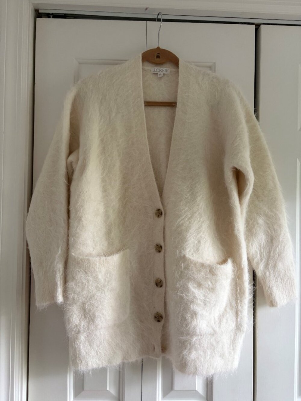 J. Crew White Mohair Oversized Cardigan Sweater - Size Small
